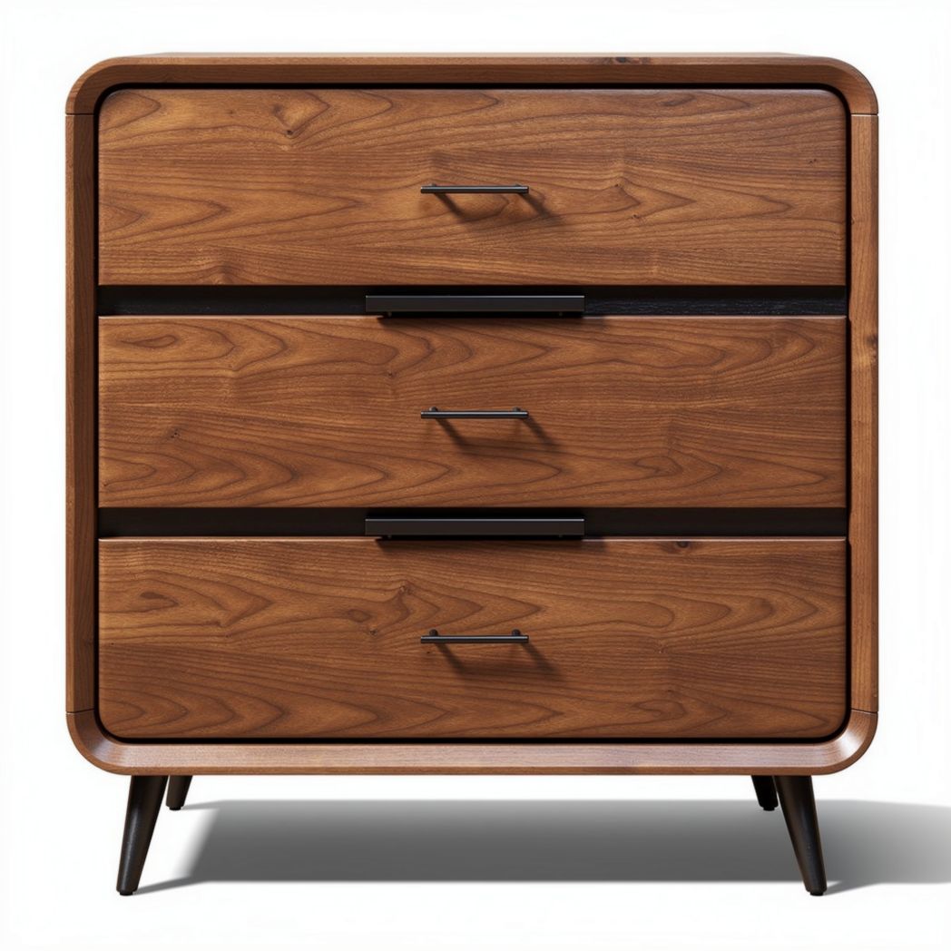 Houten nachtkast met drie lades in walnotenhout afwerking 80 x 45 x 75cm