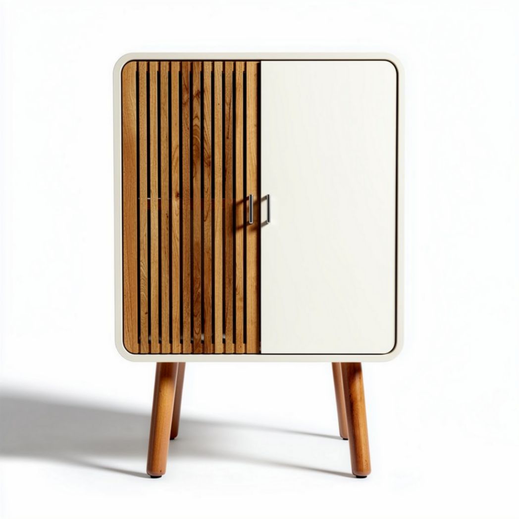 Houten kast met witte deur en slanke poten 60 x 45 x 80cm