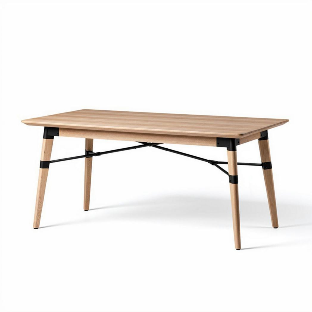 houten eettafel 120 x 70 x 75cm met zwart stalen ondersteuning