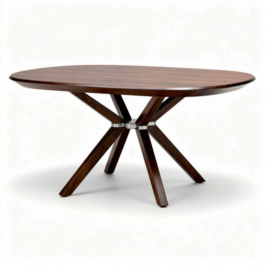 Eettafel van hout met ovale bovenkant en zwart gebeitste poten 200 x 100 x 75cm