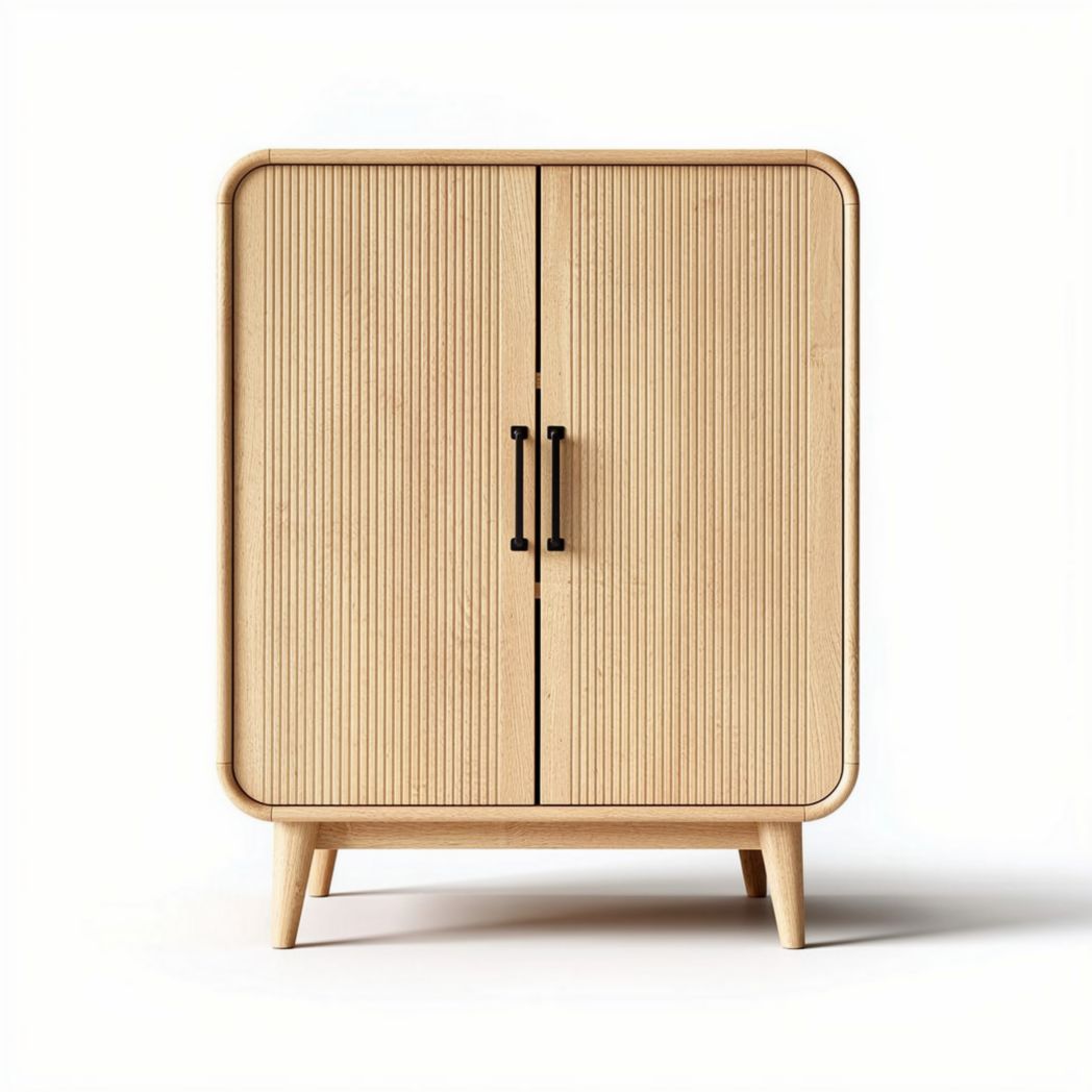 Houten kast met twee deuren en ribbelstructuur in naturel 80 x 40 x 90cm