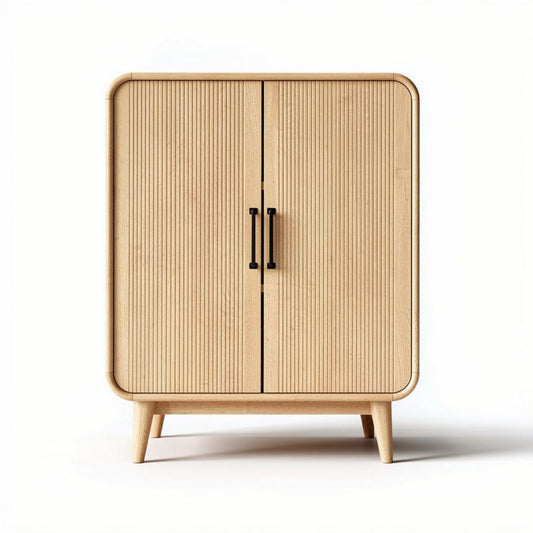 Houten kast met twee deuren en ribbelstructuur in naturel 80 x 40 x 90cm