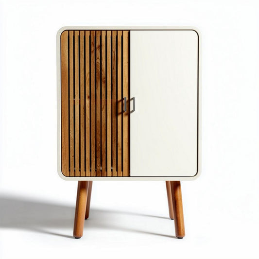 Houten kast met witte deur en slanke poten 60 x 45 x 80cm