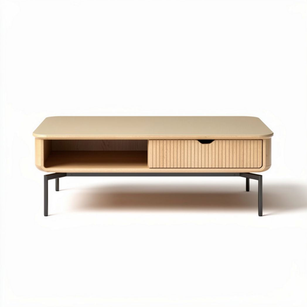 Houten salontafel met lade en open vakmaat 120 x 60 x 45 cm