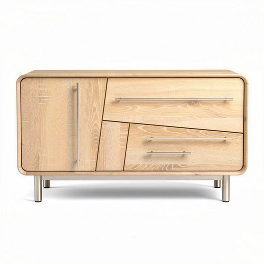 Houten dressoir met drie lades en deur in natuurlijk afwerkingskleur 90 x 45 x 70cm