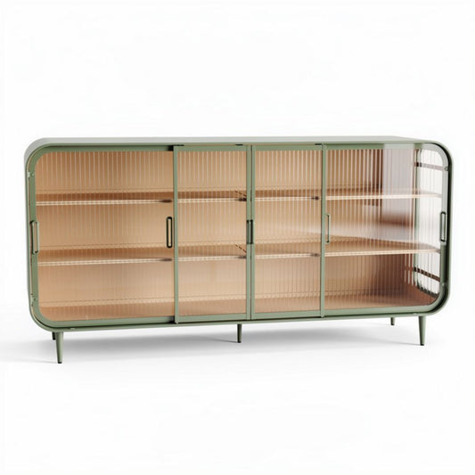 glazen vitrine kast in groen met 150 x 40 x 90cm afmetingen