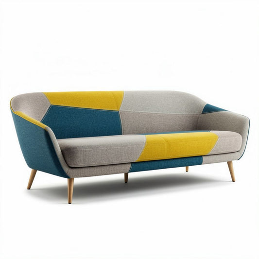 Moderne bank met gestreept ontwerp van stof in blauw en geel 180 x 85 x 75cm