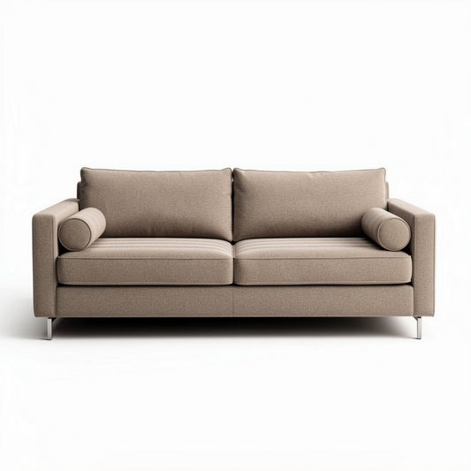 Bank van stof in taupe kleur met afmetingen 180 x 90 x 85cm