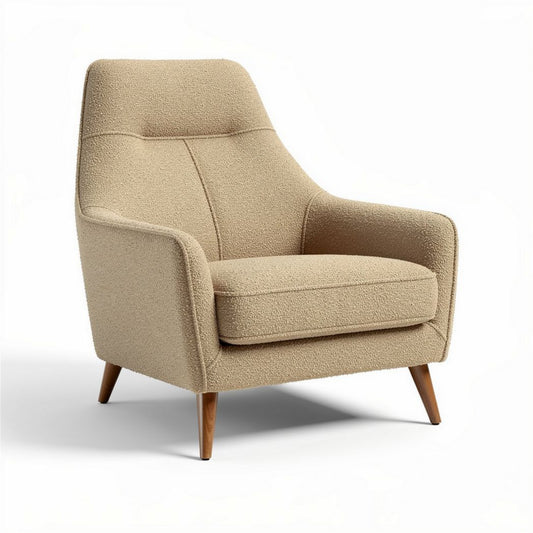 Stoere fauteuil met houten poten in beige textiel 80 x 80 x 90cm
