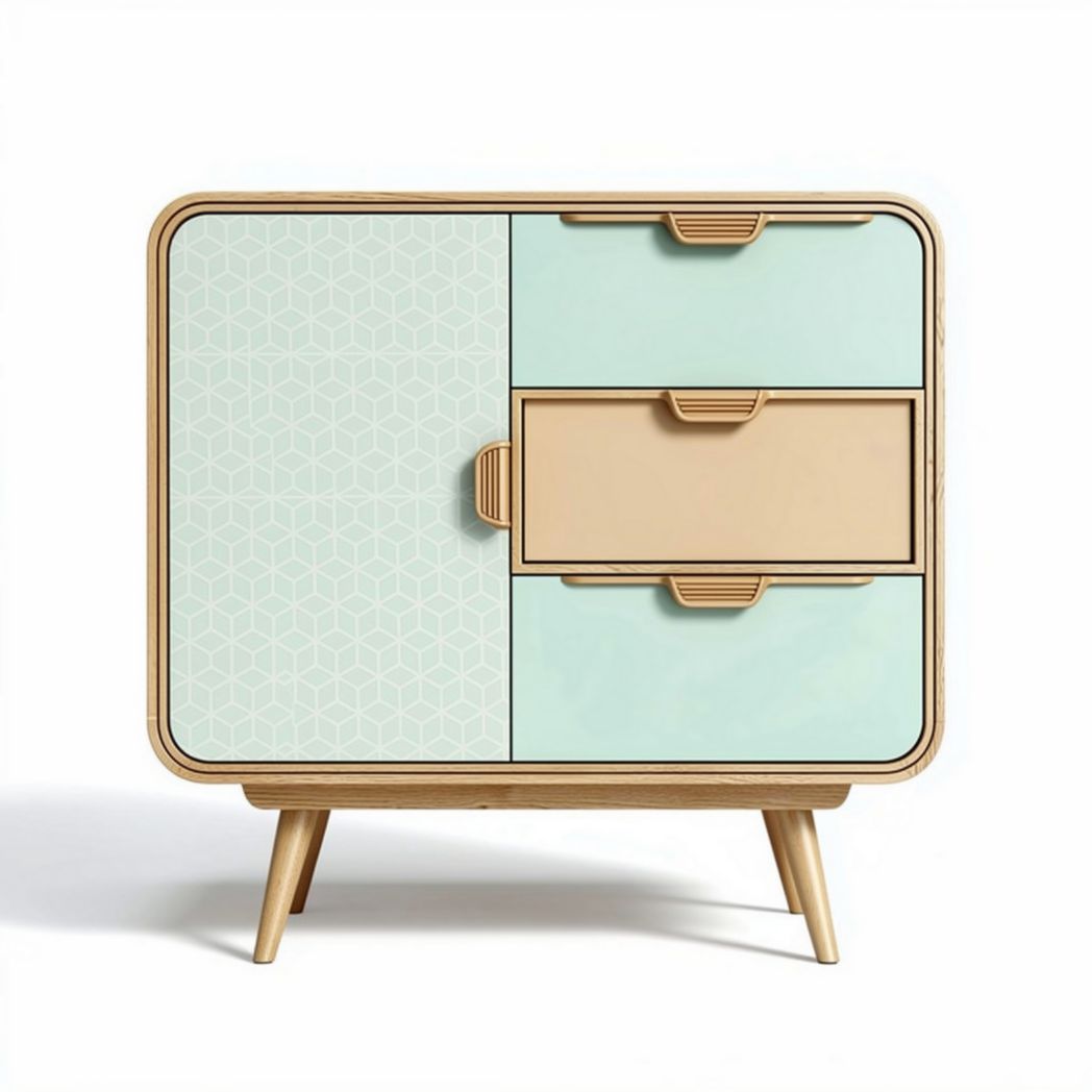 moderne kast van hout met geometrisch patroon en ladekast 80 x 40 x 80cm