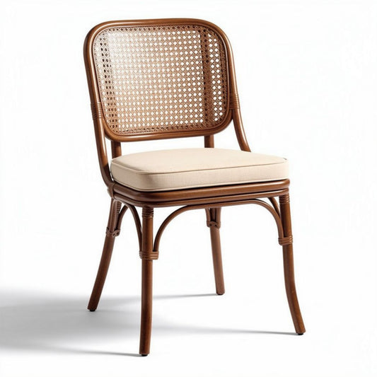 Rieten stoel met beige kussen 45 x 45 x 85cm voor binnen en buiten